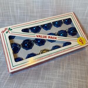 Vintage Holly Blue Glass Christmas Ornaments Value Pack 18 Pieces Original Box